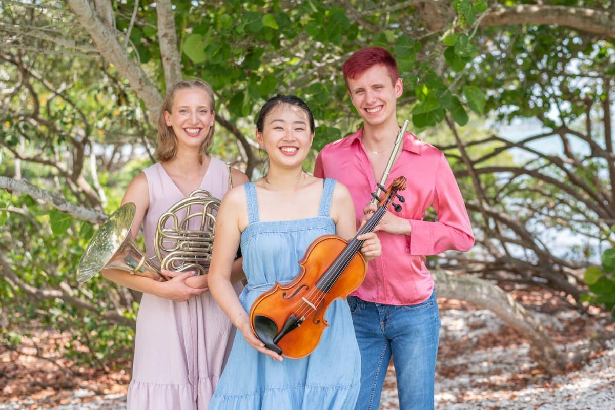 2022 Sarasota Music Festival fellows Rachel Lauson, Weilan Li, and Eric Bergeman. | Photo: Courtesy of Sarasota Music Festival