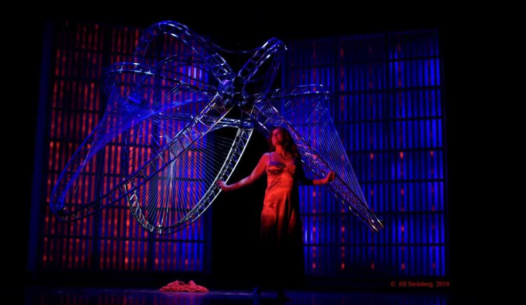 Mezzo-soprano Patricia Risley in Tod Machover’s Death and the Powers, an opera utilizing experimental technology developed at the M.I.T. Media Lab. Photo: Jill Steinberg