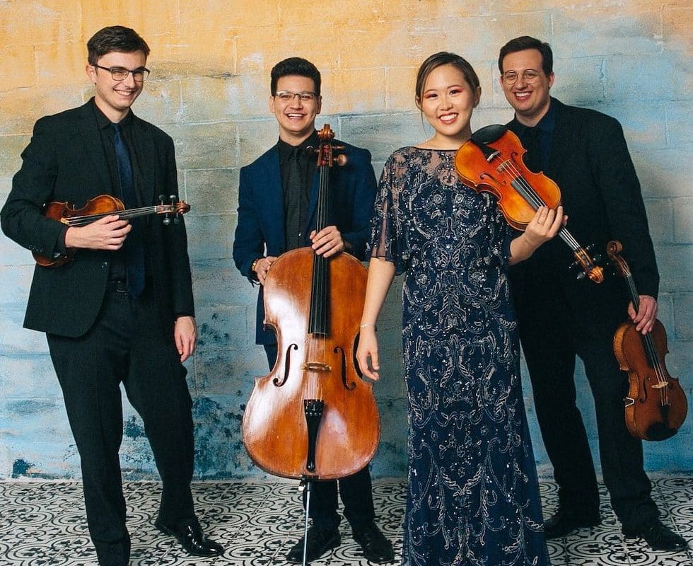 The Balourdet Quartet, 2024 winners of the Cleveland Quartet Award. Left to right: Justin DeFilippis (violin), Russell Houston (cello), Angela Bae (violin), and Benjamin Zannoni (viola).