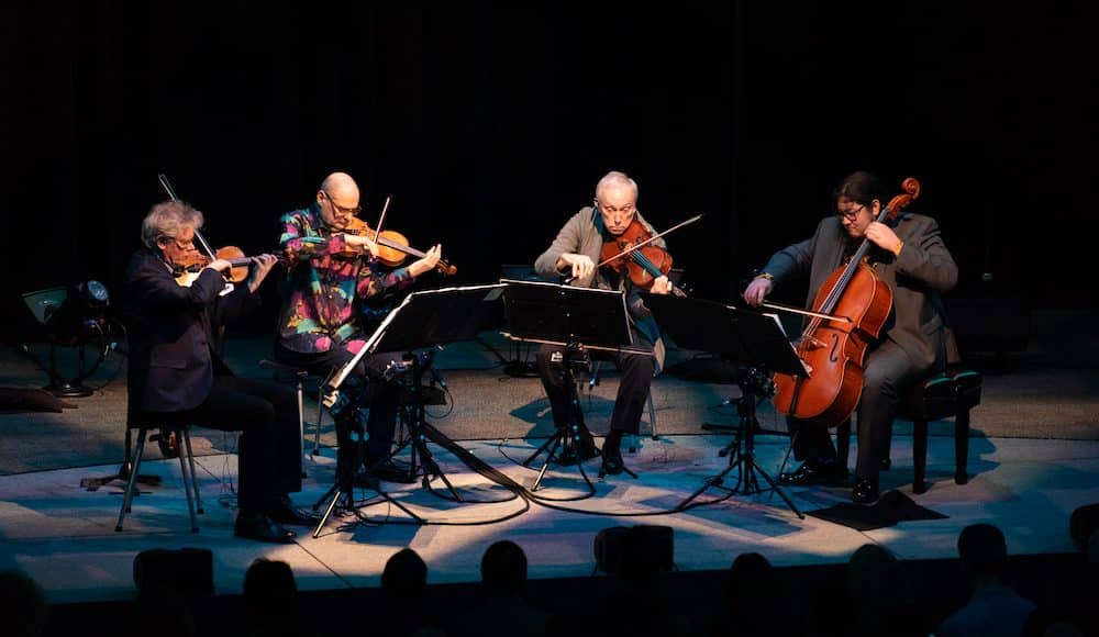 Kronos Quartet performing at Stanford Live, Bing Concert Hall Photo: Allie Foraker