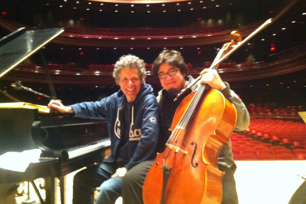 Paul Wiancko with pianist Chick Corea in 2011. Photo: Courtesy of Paul Wiancko